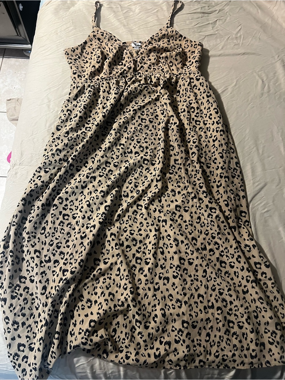Women's Beige Leopard Print Maxi dress